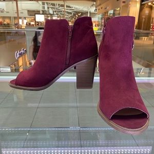 Suede peek toe booties